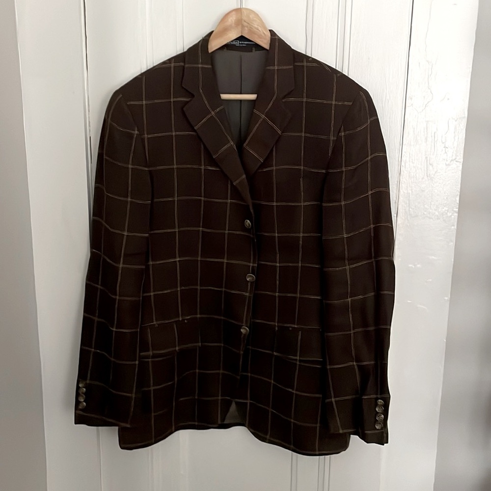 Polo Ralph Lauren Polo II Dark Brown Windowpane Sport Coat 40R